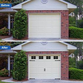 Eapele black-surface garage décor enhances curb appeal with a sleek finish.