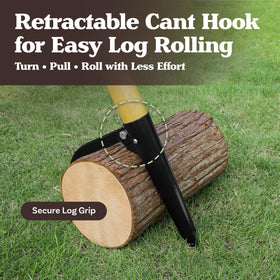 Earth Worth cant hook deployed to grab and roll 18-inch logs.
