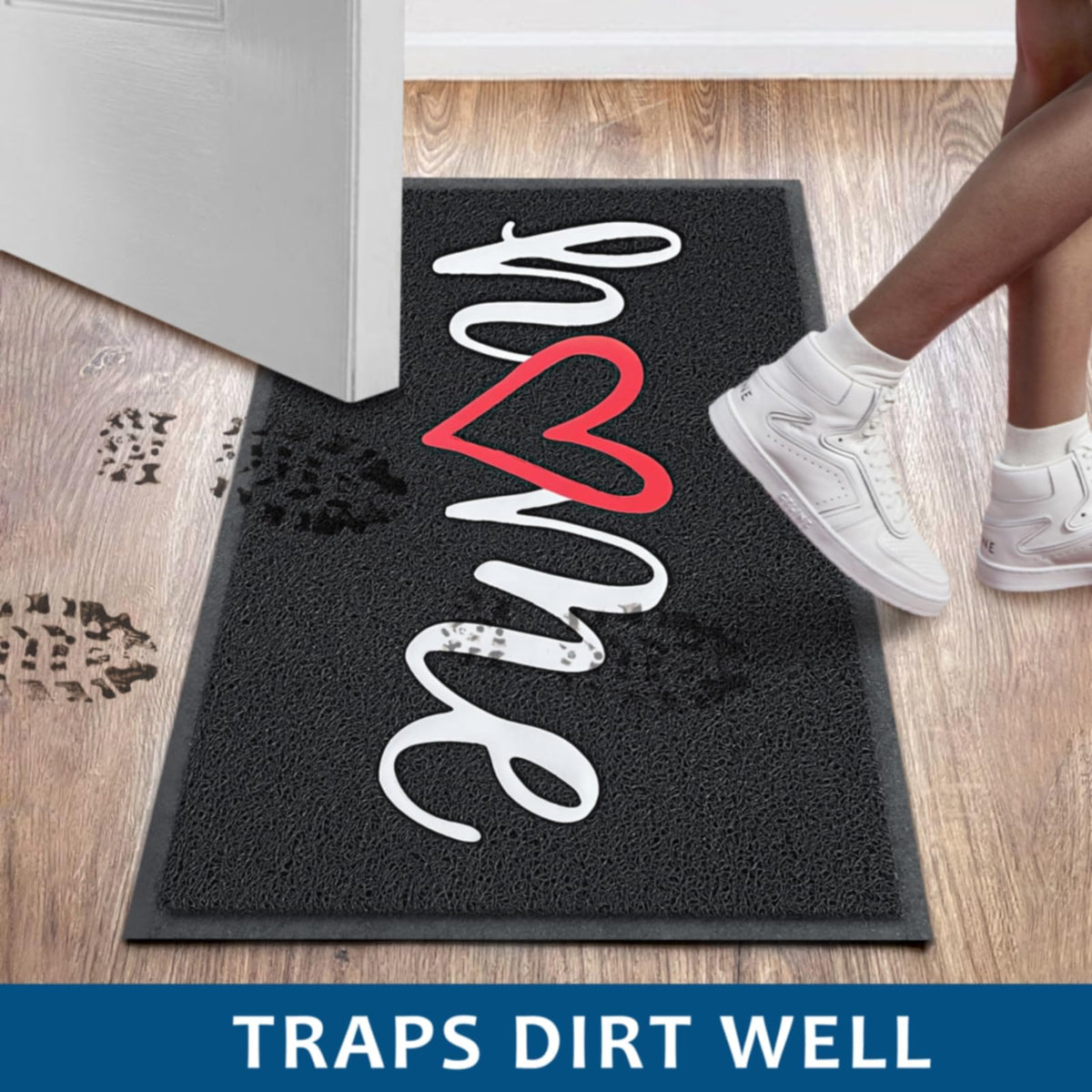 EARTHALL door mat with non-slip rubber backing grips floors for safe footing