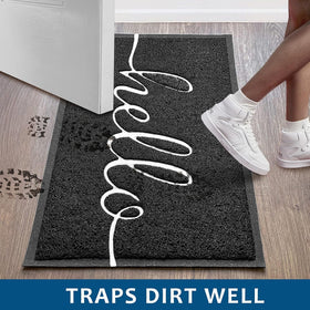 EARTHALL Funny Hello Mat's concave design traps dust and mud effectively.