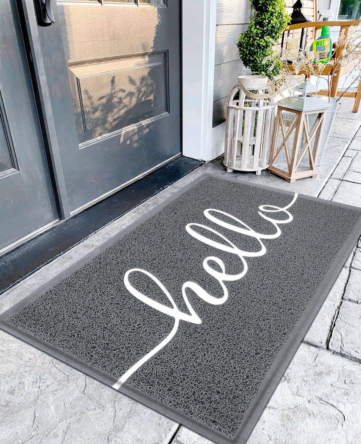 Earthall Funny Hello Mats front door entrance traps dirt while welcoming guests.