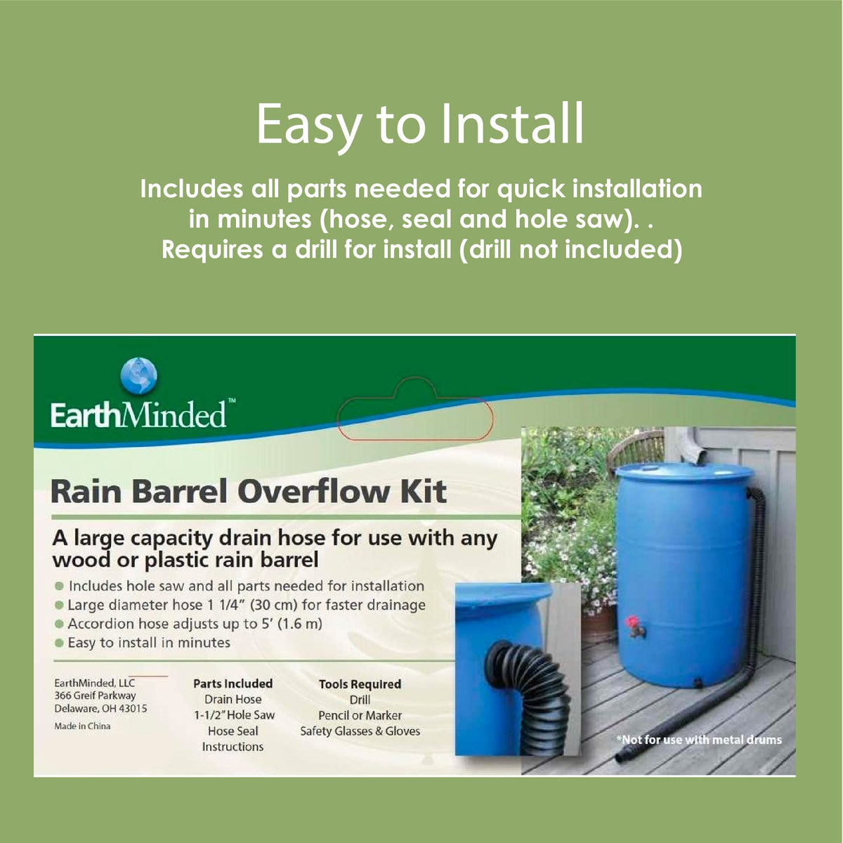 EarthMark EarthMinded drain hose extended to five feet for flexible drainage.