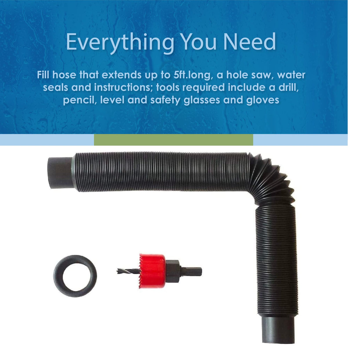 EarthMark EarthMinded hose seal and hole saw included for fast, tool-assisted setup.