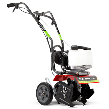 Earthquake 12802 MC440 mini cultivator front view shows compact power for tight beds.