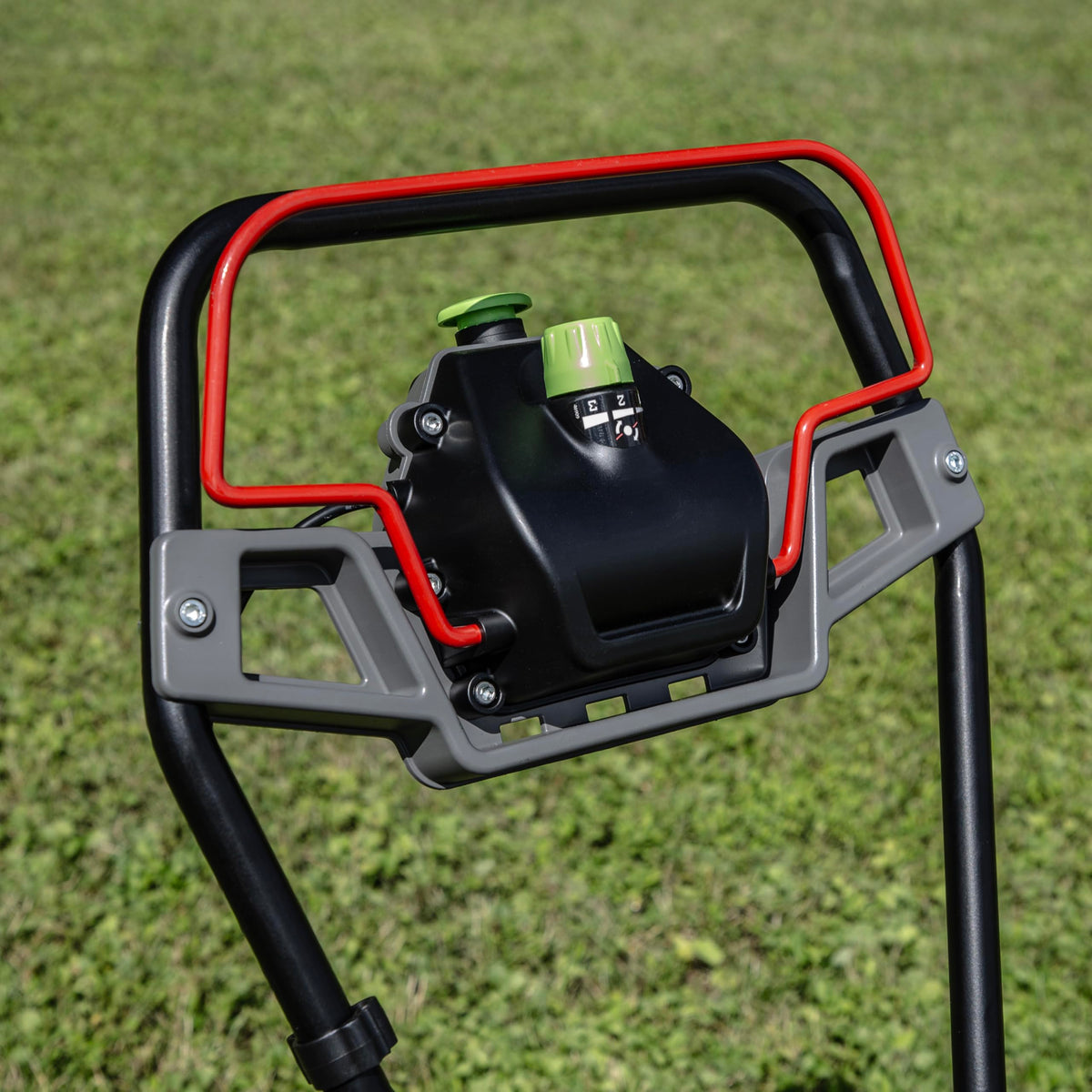 Earthquake 60V mower with three-speed dial for precise power control.
