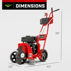 EARTHQUAKE edger on four-wheel base provides stable edging.