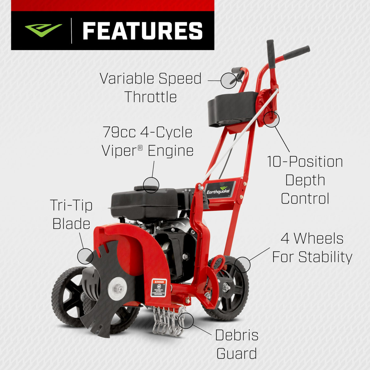 EARTHQUAKE edger with tri-tip blade for precise borders.