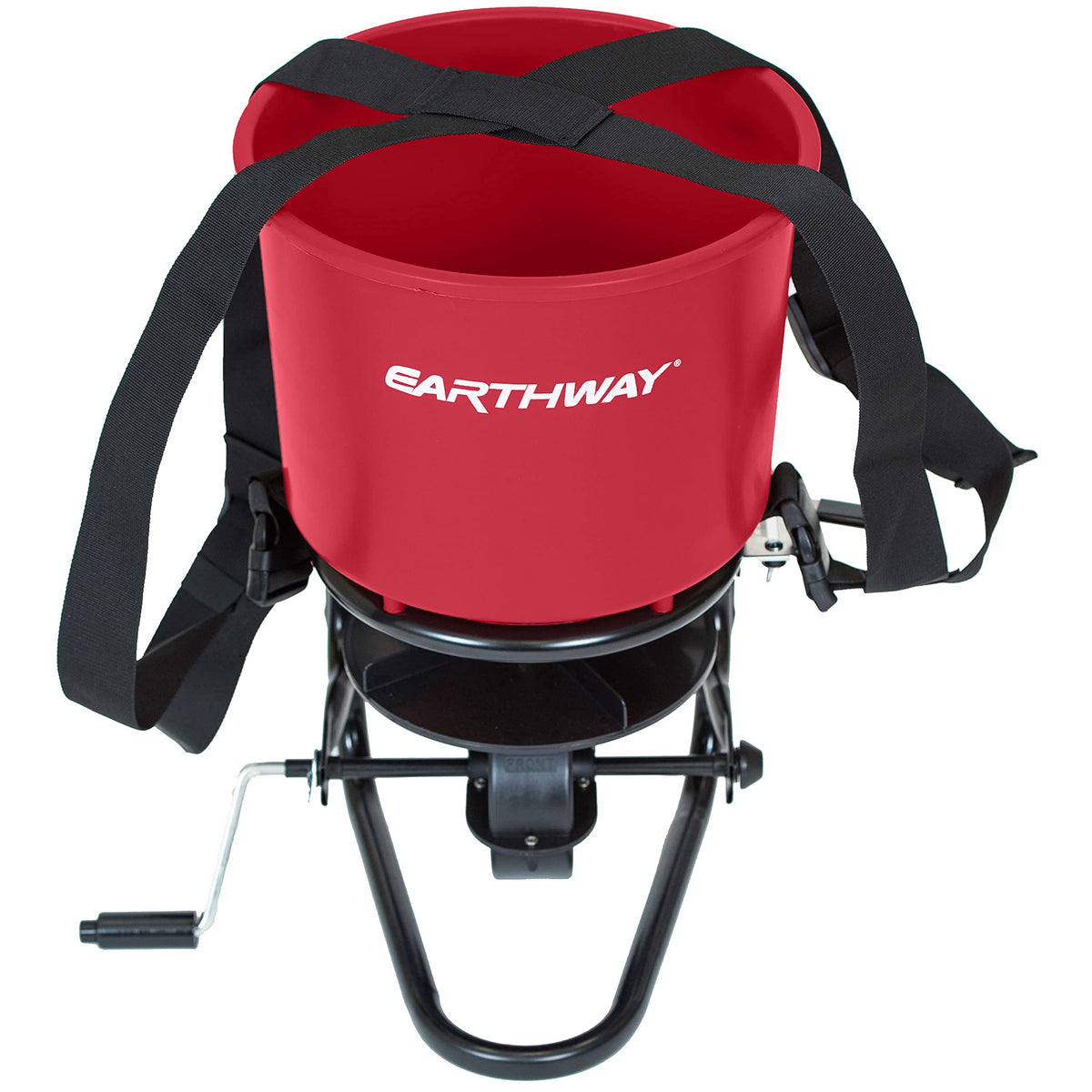 EarthWay 3100 chest-mount spreader ready for comfortable, hands-free application.
