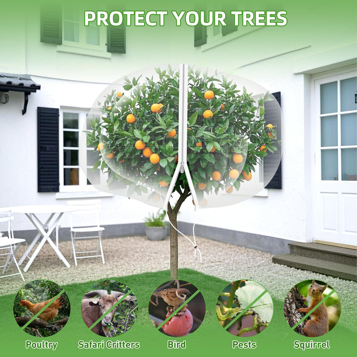 Lightweight translucent netting preserves airflow and rainfall distribution.