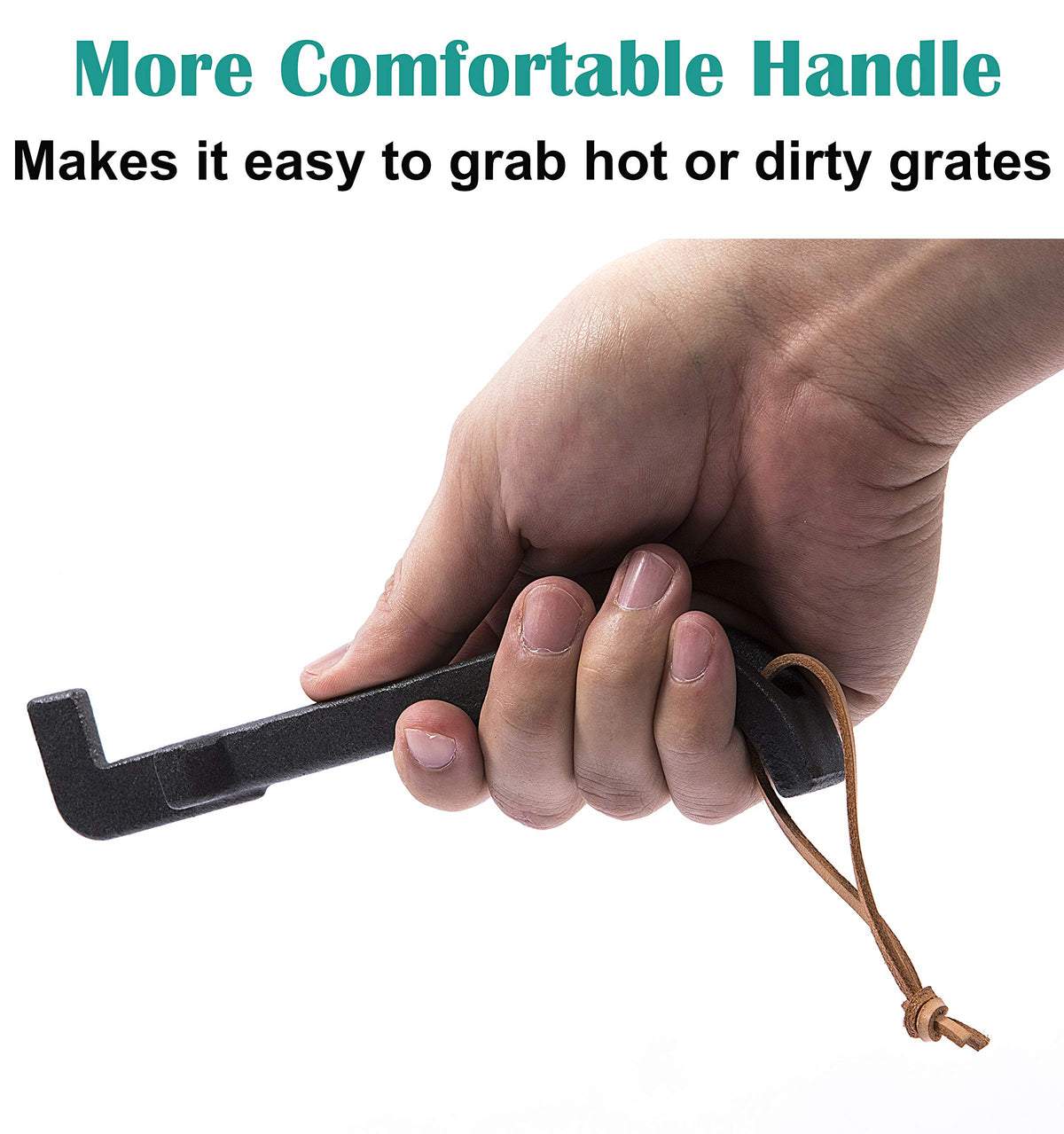 EasiBBQ heat-safe handle keeps hands away from high temperatures during lifting