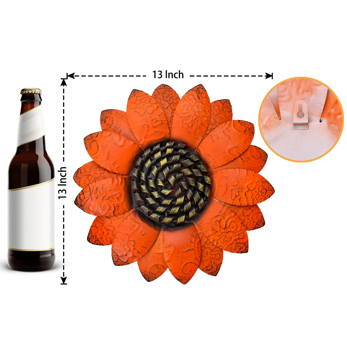 EASICUTI orange sunflower metal flowers wall art closeup showcases handcrafted petals and glossy finish