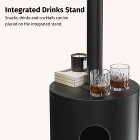 East Oak black patio heater complements contemporary outdoor decor.