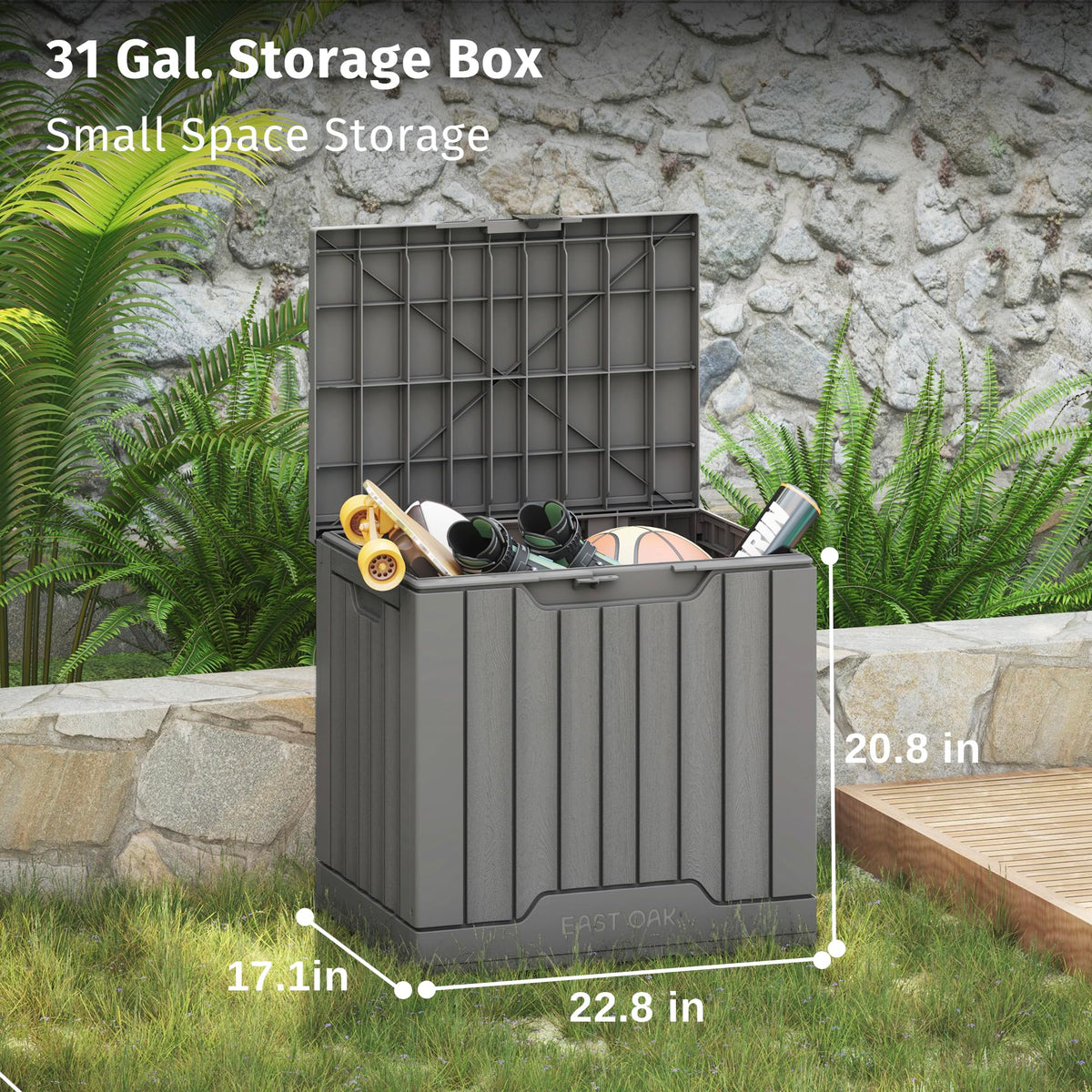 EAST OAK deck box side handles for easy transport and mobility