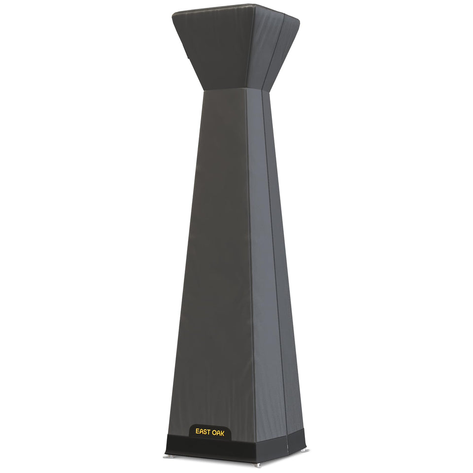 East Oak pyramid heater cover front view protecting a full-size heater from wind and rain.