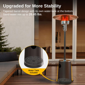 Wind-stable conical barrel supports stable outdoor warmth