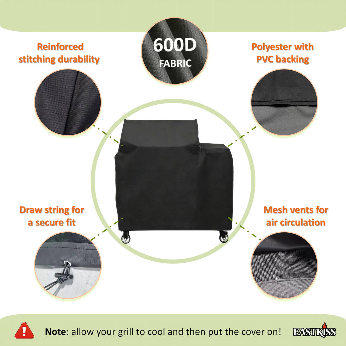 EastKISS weatherproof Deck Boss 900 grill cover protecting against rain and sun