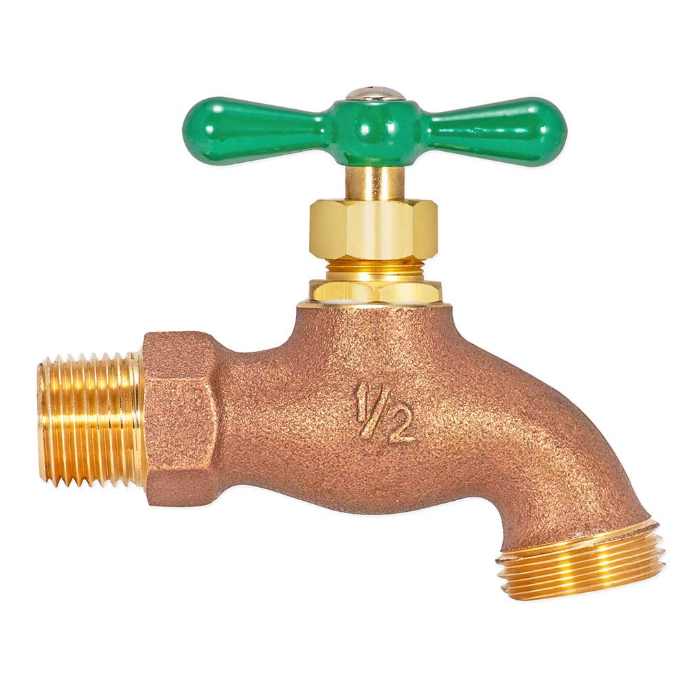 Eastman hose bibb sturdy handle shown for easy water flow control in exterior setups.