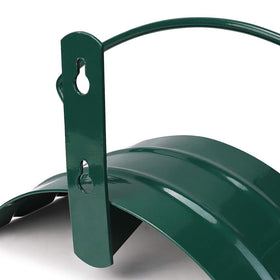 Mounted on wall, Eastrans hanger holds up to 125 ft of 3/4 inch hose without sag.