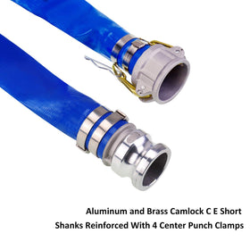 Eastrans heavy-duty discharge hose with aluminum camlock fittings for rugged use.