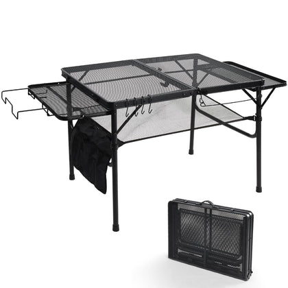 EASTSTORM 3ft folding camping table with wing panels expands workspace for grilling and prep.