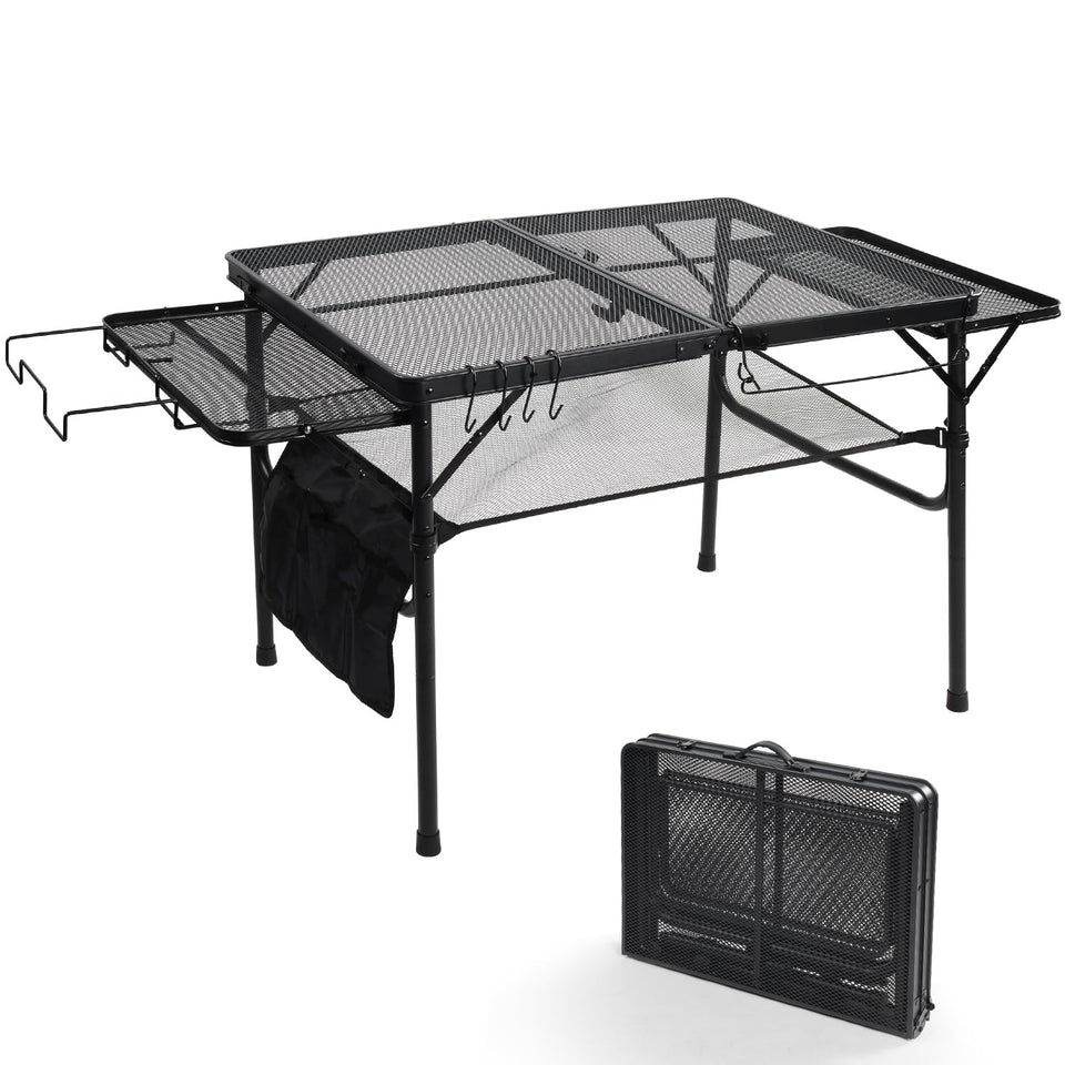 EASTSTORM 3ft folding camping table with wing panels expands workspace for grilling and prep.