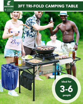 EASTSTORM metal mesh top provides heat-resistant surface for outdoor cooking.