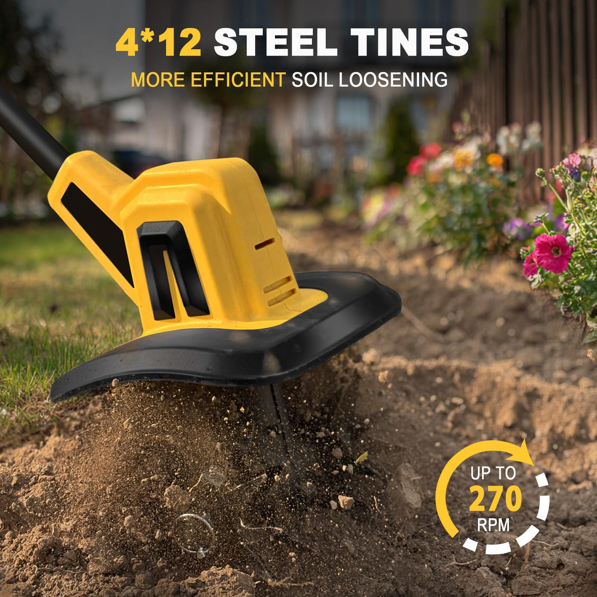 Eastyle cordless tiller powered by 20V/60V MAX battery (not included).