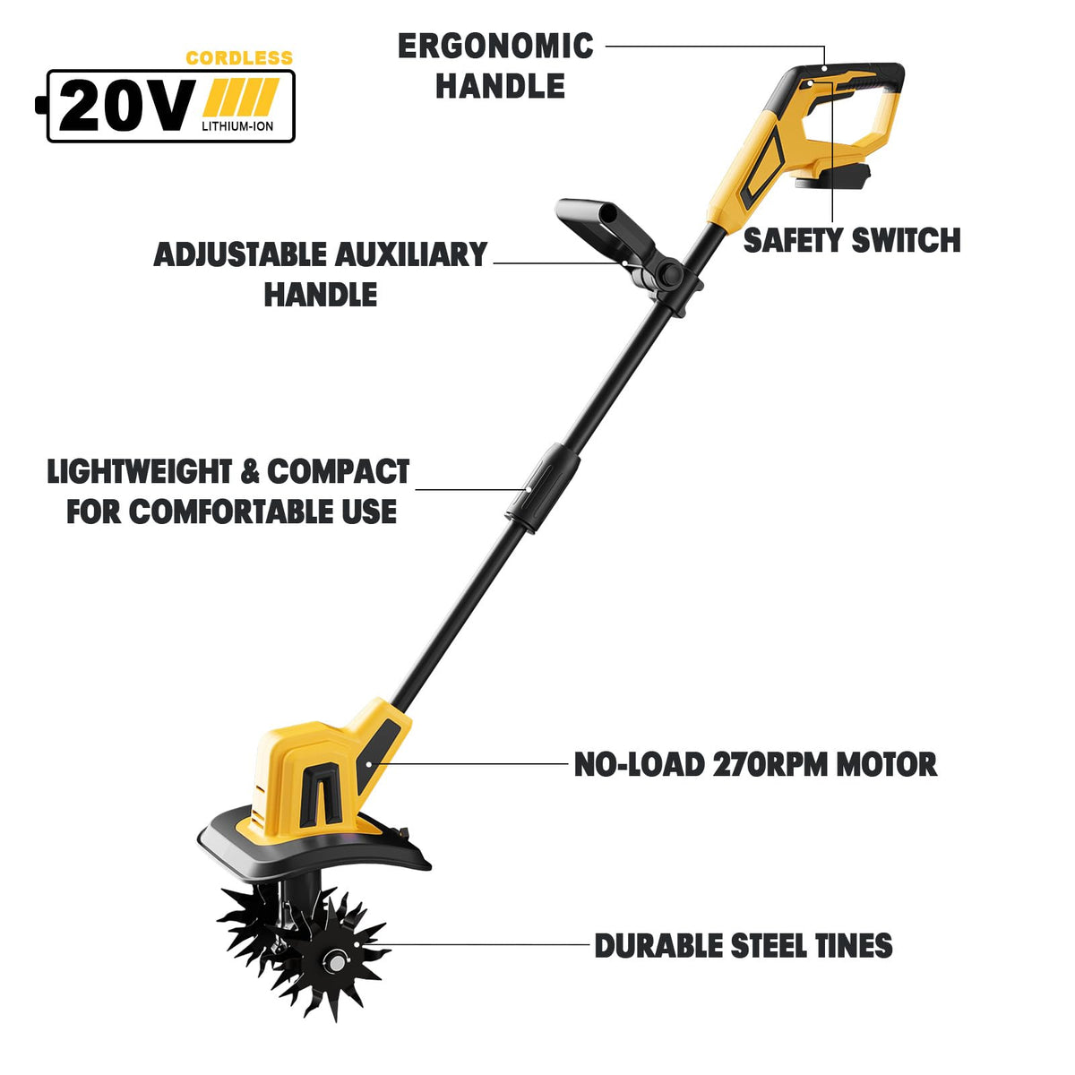 Eastyle tiller with detachable pole for easy storage.