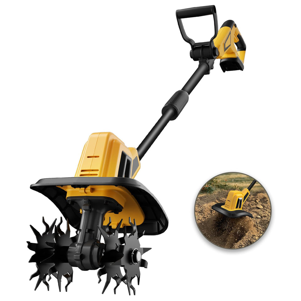 Eastyle cordless garden tiller front view for compact beds.