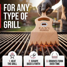 EASY FUNCTION Wood Grill Scraper bristle-free design protects grates and flavor