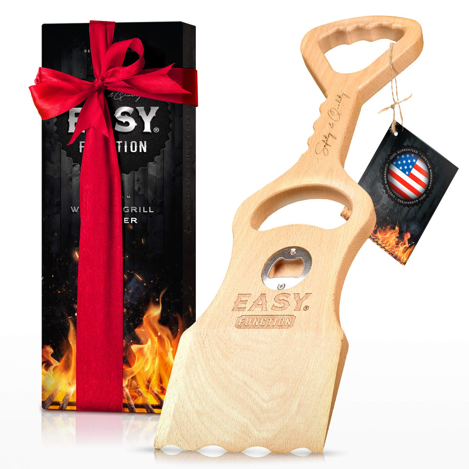 EASY FUNCTION Wood Grill Scraper with EasyShape tech for seamless grate cleaning