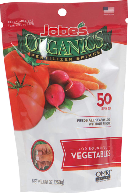 Easy Gardener vegetable fertilizer spike delivering nutrients directly to roots for organic feeding.