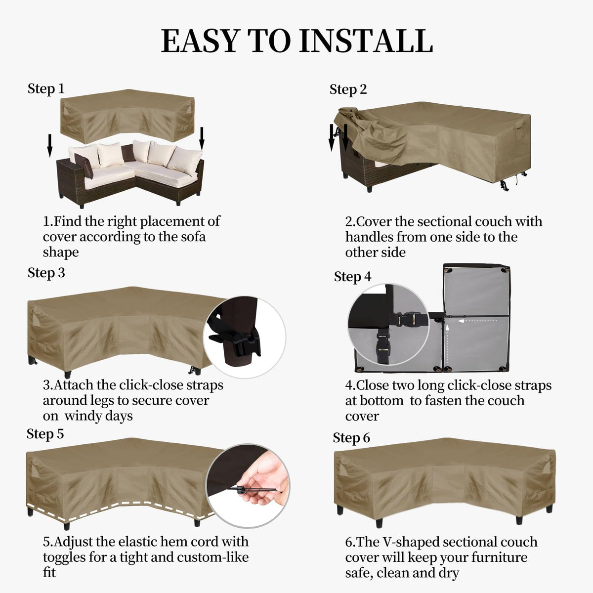 Easy-Going 600D patio cover camel color offers durable all-season protection.
