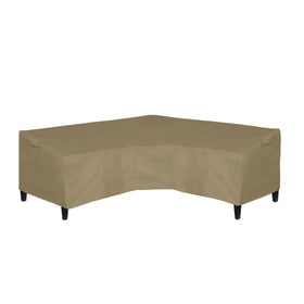 Easy-Going camel 600D cover, side view, shields your outdoor sofa from rain and wind.