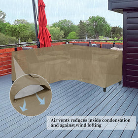 Five click-close straps secure the camel cover over your legs.
