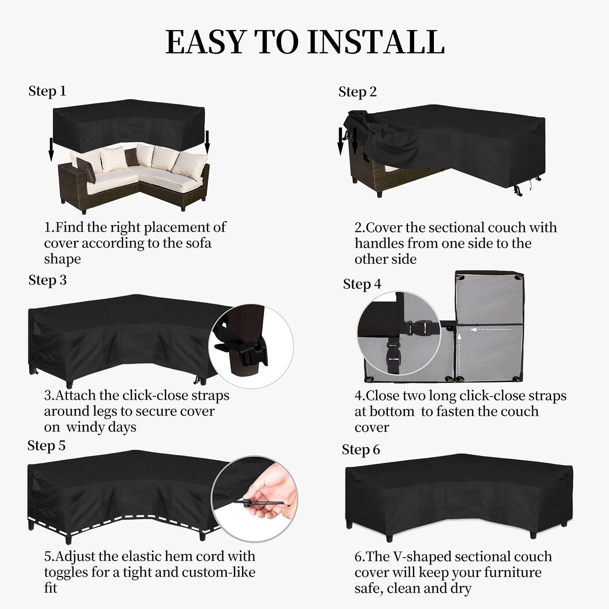 Easy-Going 600D Patio V-Shaped Cover fits most 118 in per side.