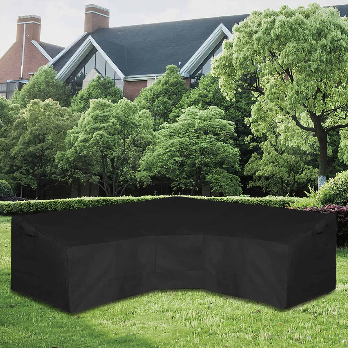 Easy-Going 600D Patio V-Shaped Cover side straps secure the fit.