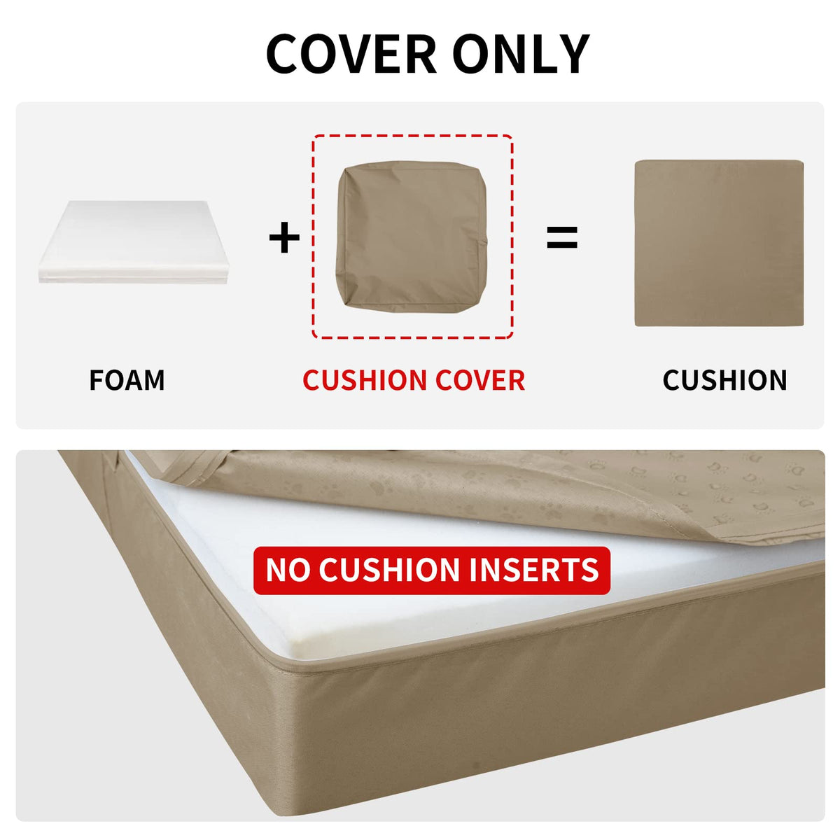 Easy-Going camel weatherproof slipcover protects patio seating from moisture.