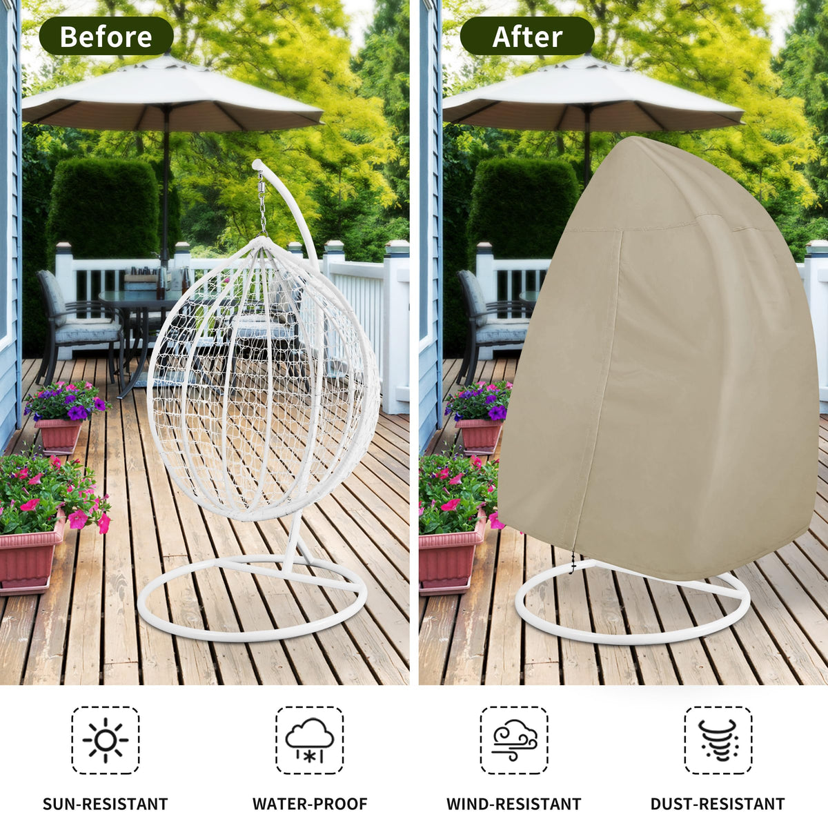 Easy-Going egg chair cover keeps your chair dry in rain.