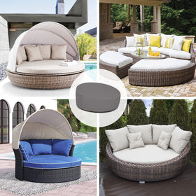 Easy-Going grey outdoor daybed cover styled on patio for protection