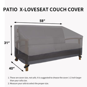 Easy-Going loveseat cover guards against dust and sun for outdoor durability.