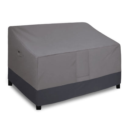 Easy-Going waterproof loveseat cover protects a 2-seater from rain.