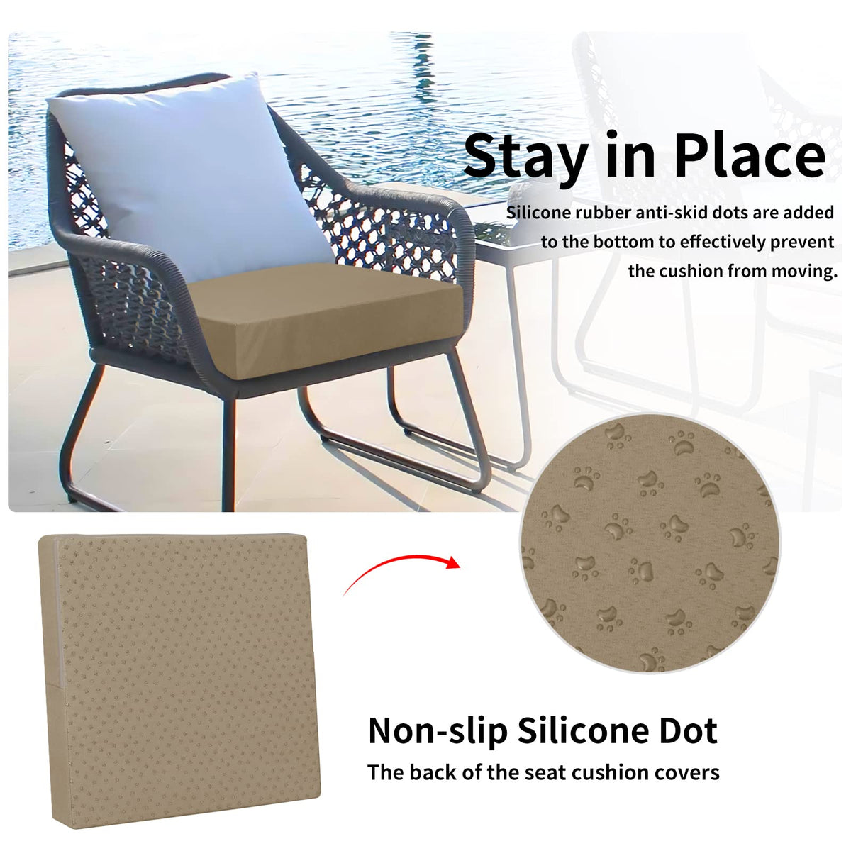 Easy-Going machine-washable cushion cover simplifies outdoor cleanup.