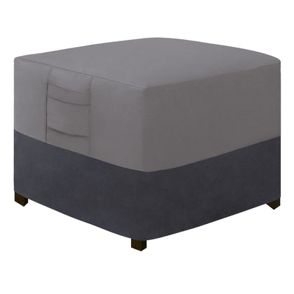 Easy-Going ottoman cover 28x28x17 on patio; waterproof gray protection.