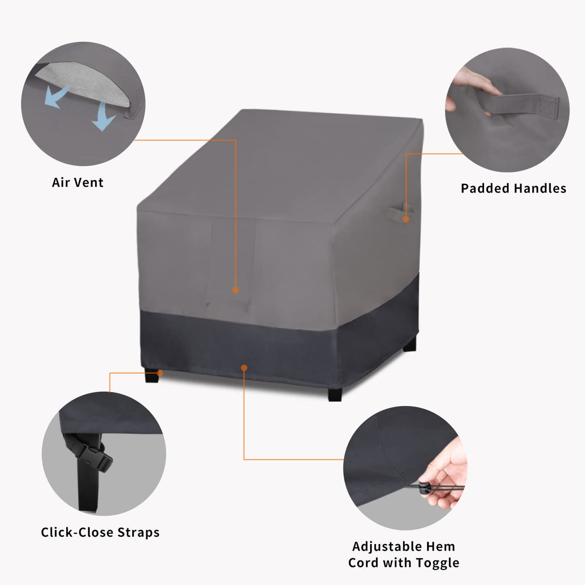 Easy-Going chair cover features an air vent to reduce interior condensation.