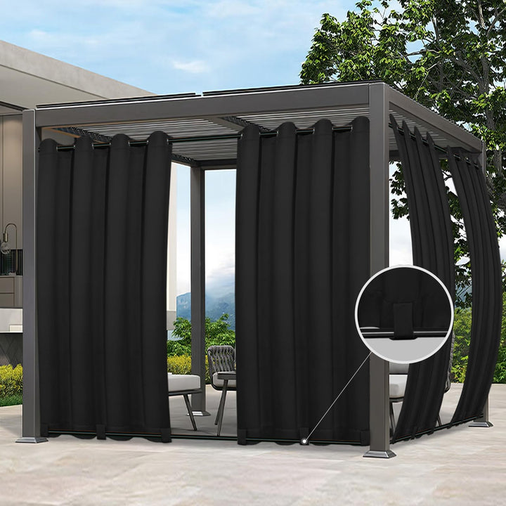 Easy-Going outdoor curtain with grommets for easy hanging and privacy.