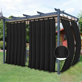 Easy-Going tab-top windproof outdoor curtains with two panels for privacy and wind resistance.