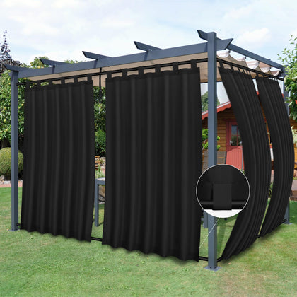 Easy-Going tab-top windproof outdoor curtains with two panels for privacy and wind resistance.