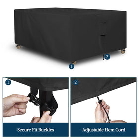 Plastic buckles and hem cord on Easy-Going cover ensure a tight fit.