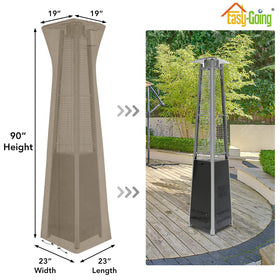 Easy-Going pyramid torch patio heater cover camel front view with zipper for easy access.
